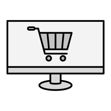 Dizüstü bilgisayar vektör çizimine sahip alışveriş arabası