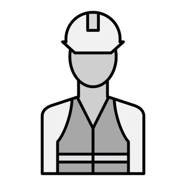 Kask ikonlu işçi. beyaz arkaplanda izole edilmiş araç kutusu vektör illüstrasyonuna sahip özet oluşturucu