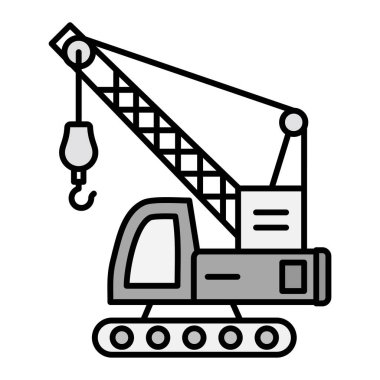 Vinç simgesi vektörü. Taslak inşaat sembolü. Beyaz arkaplanda izole edilmiş sınır çizimi.