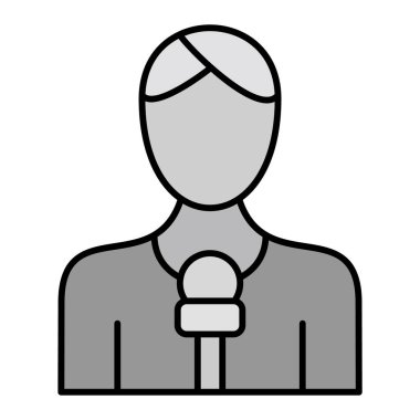 Muhabir ikonu. Ana hatlı mikrofon vektör çizimi. beyaz arkaplanda izole