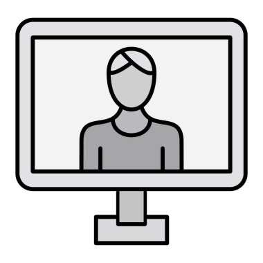 Bilgisayar monitörü ve dizüstü bilgisayar vektör illüstrasyonu olan adam