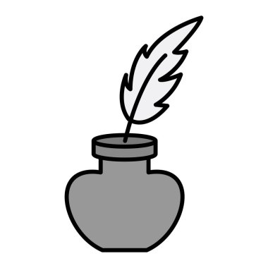 Beyaz arkaplanda siyah renkli tüy simgesi var. kalem sembolü vektör illüstrasyonu.