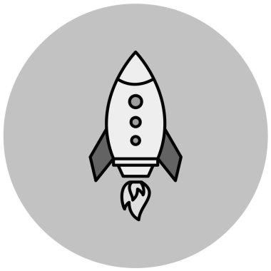 Uzay mekiği ikonu daire içinde. Beyaz arkaplanda roket başlatma başlangıç konsepti vektör sembolünün basit çizimi