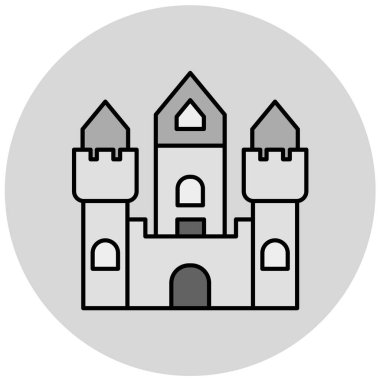 Beyaz arkaplanda izole edilmiş düz bir kale simgesi. kilise sembolü illüstrasyon.