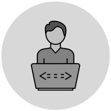 Dizüstü bilgisayarda modern simge üzerinde çalışan insanın vektör çizimi