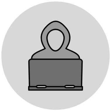 Dizüstü bilgisayar ikonlu bir bilgisayar korsanı. düz dizayn