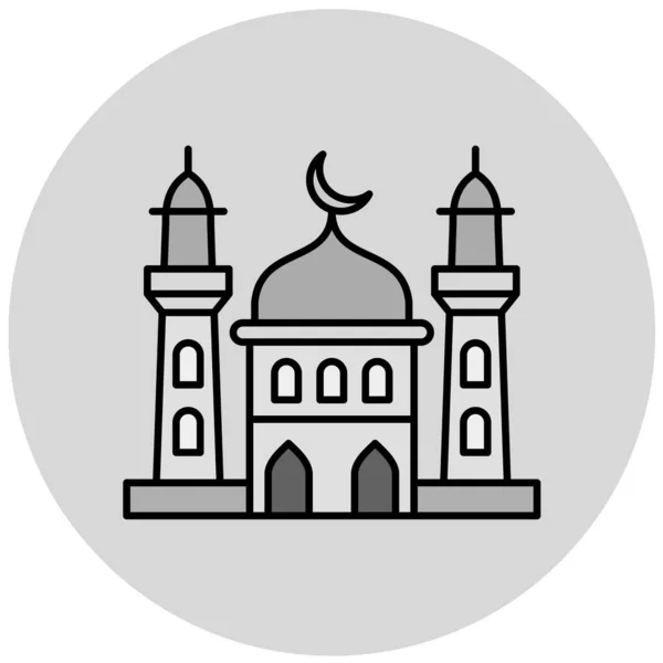 Moskee Icoon Omtrek Stijl Geïsoleerd Witte Achtergrond Ramadan Symbool — Stockvector