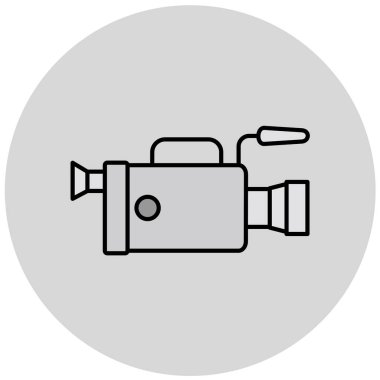 Video kamera simgesi. Beyaz arkaplanda izole edilmiş web tasarımı için film projektörü vektör simgelerinin basit çizimi