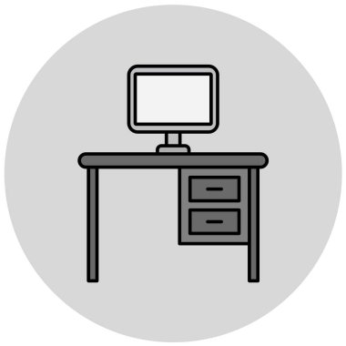 Monitörlü masa. Web simgesi basit illüstrasyon