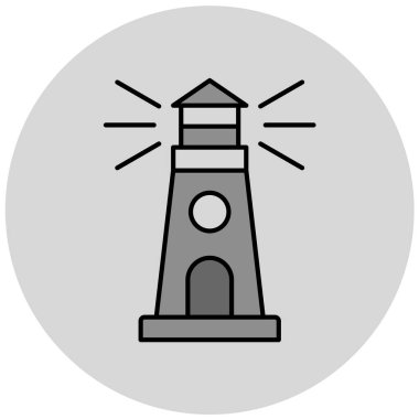 Düz tarzda deniz feneri simgesi beyaz arka plan üzerinde izole. Vektör çizimi