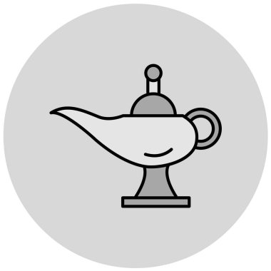 Gri arkaplanda sihirli lamba con vektör illüstrasyonu