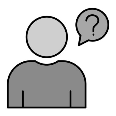 Soru işareti simgesi olan adam. Ana hatlı insan avatar vektör çizimi. beyaz arkaplanda izole