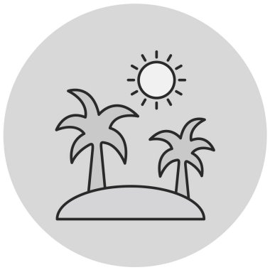 Palmiye ağacı simgesi. Beyaz arkaplanda izole edilmiş web tasarımı için plaj vektör logosu kavramının basit çizimi