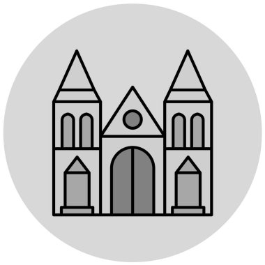 Beyaz arka planda izole edilmiş ana hatlı bir kilise ikonu. din sembolü