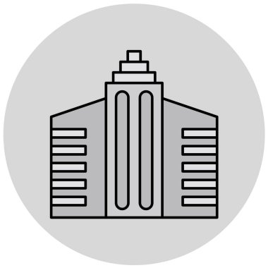 Beyaz arkaplanda izole edilmiş düz biçimli bina simgesi. vektör illüstrasyonu