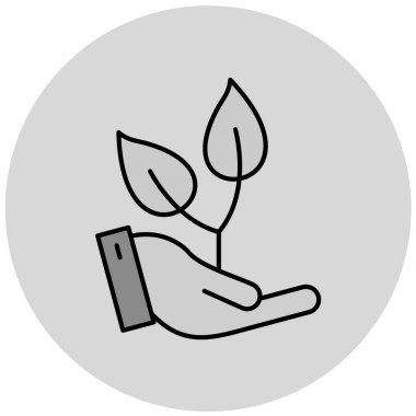 Beyaz arka planda izole edilmiş düz bir yaprak simgesini tutan el. ortam sembolü illüstrasyonu