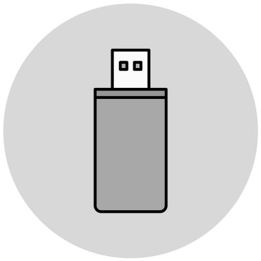 USB flash disk simgesi. Web tasarımı için basit bir bilgisayar vektör çipi çizimi