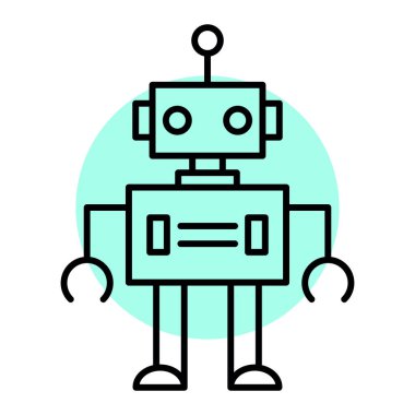 Bir robotun çizgi çizimi, vektör illüstrasyonu