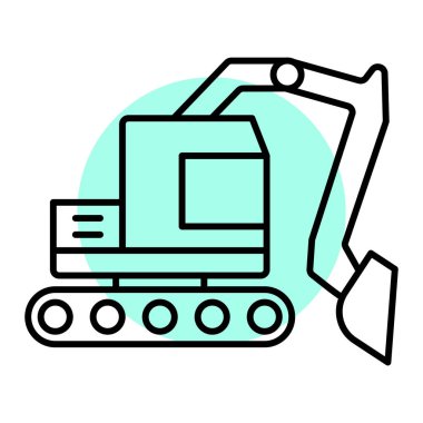 Beyaz arkaplan, satır biçimi, vektör illüstrasyonu üzerinde inşaat simgesi olan kazıcı