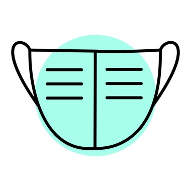 Tıbbi maske ikonu. Koruyucu maskeli yüz vektör çizimi. izole edilmiş sınır.