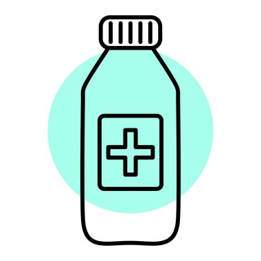 İlaç şişesi ikonu. Tıbbi eczane vektör illüstrasyon sembolünü özetle.