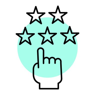 Beyaz arkaplan üzerinde yıldız simgesi olan el, çizgi biçimi, vektör illüstrasyonu