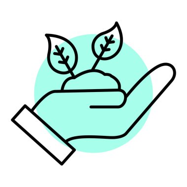 Bir yaprak bitkisi ikon vektör illüstrasyonunu tutan el