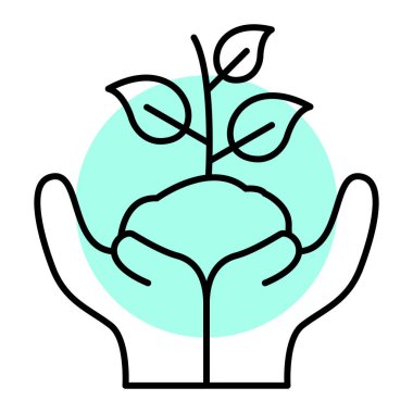 Yaprak çizimi ile el ele tutuşan yeşil bitki