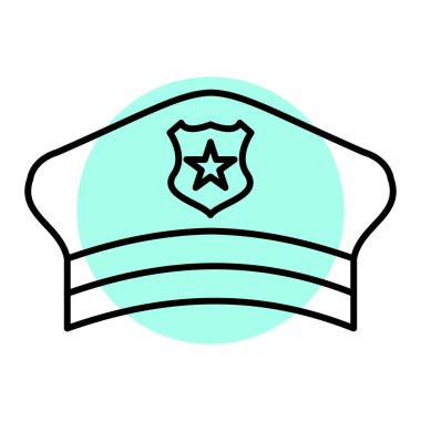 Kalkan simgesi. Polis şapkası. Beyaz arka planda izole edilmiş. vektör illüstrasyonu