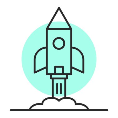 Beyaz arkaplanda izole edilmiş roket simgesi vektörü, şeffaf işareti başlat