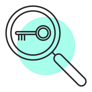 Büyüteç simgesi. Ana hatlı büyüteç vektör resimleme sembolü ve web tasarımı. İnce çizgi pictogram vuruşu.