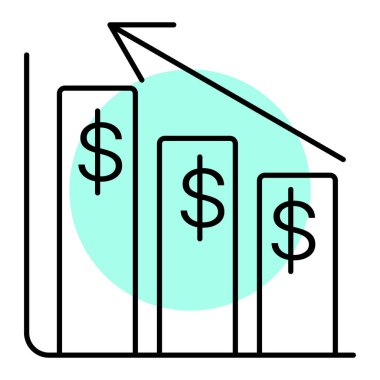Dolar sembolü ve para vektör illüstrasyonlu finansal büyüme grafiği