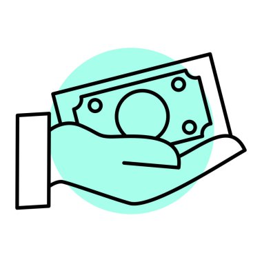 Para nakit ikonu. El ele tutuşma madeni para vektör çizimi. beyaz arkaplanda izole