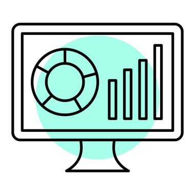 Grafik ve grafik ikonlu bilgisayar monitörü. vektör illüstrasyonu