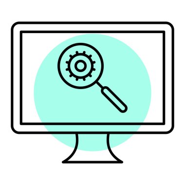 büyüteç ve büyüteç vektör illüstrasyon tasarımlı bilgisayar monitörü