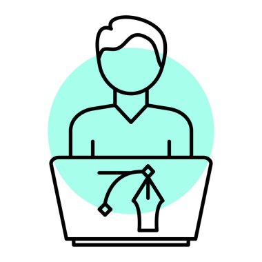 Dizüstü bilgisayarı ve çanta vektör çizimi tasarımı olan bir adam