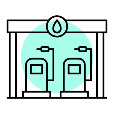 Benzin istasyonu ikon vektörü. Benzin pompası tabelası. izole edilmiş sınır sembolü çizimi