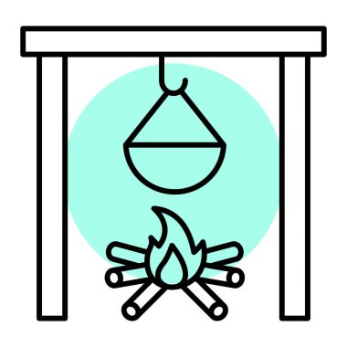 Kamp çadırı ikonu. Web için kamp ateşi vektör simgelerinin özet çizimi