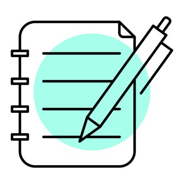 Beyaz arkaplan üzerinde kalem ve kalem simgesi, satır biçimi, vektör illüstrasyonu