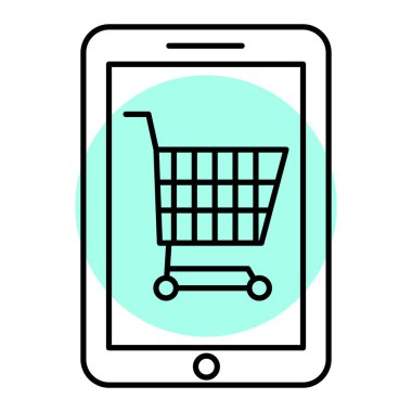 Cep telefonlu alışveriş arabası ve akıllı telefon vektör çizimi tasarımı