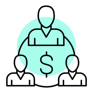 Dolar işareti ikon vektörü olan bir iş adamı. İnce çizgi sembolü. izole edilmiş sınır elemanı çizimi