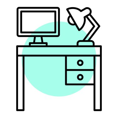 Masa ve sandalye vektör illüstrasyon tasarımlı bilgisayar odası