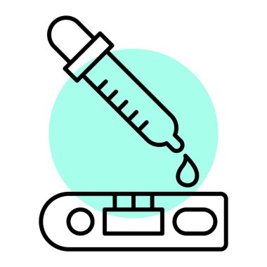 Kan ikonu vektörlü şırınga. Enjeksiyon şişesi işareti. izole edilmiş sınır sembolü çizimi
