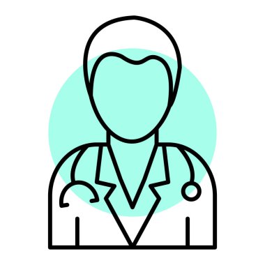 Steteskop ikonu olan bir doktor. Web tasarımı için tıbbi çalışan vektör simgelerinin düz çizimi