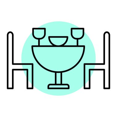 Sandalyesi ve cam vektör çizimi olan restoran masası