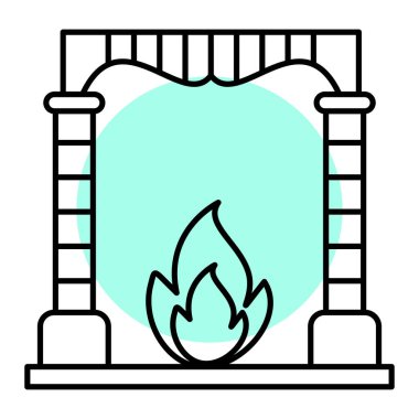 Ateş ve yanan mumlarla şömine vektör çizimi tasarımı