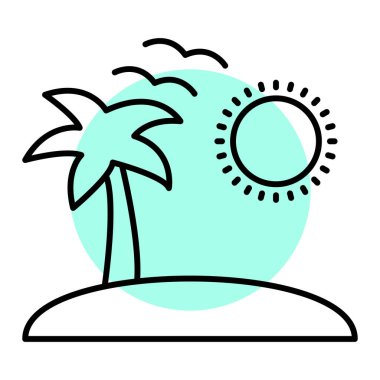 Yaz tropik adası, palmiye ağacı ve plaj vektör çizimi tasarımı