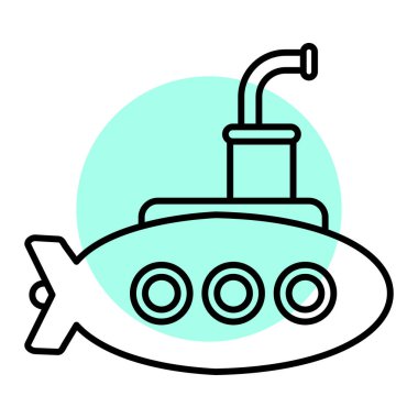 Denizaltı simgesi beyaz arka plan üzerinde izole anahat tarzı. Askeri sembolü