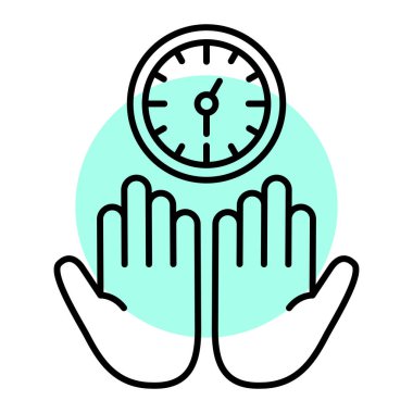 Saat simgesiyle el. vektör illüstrasyonu