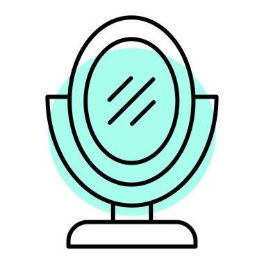 Makyajlı ayna ve fırça ikonu vektörü. İnce çizgi işareti. izole edilmiş sınır sembolü çizimi